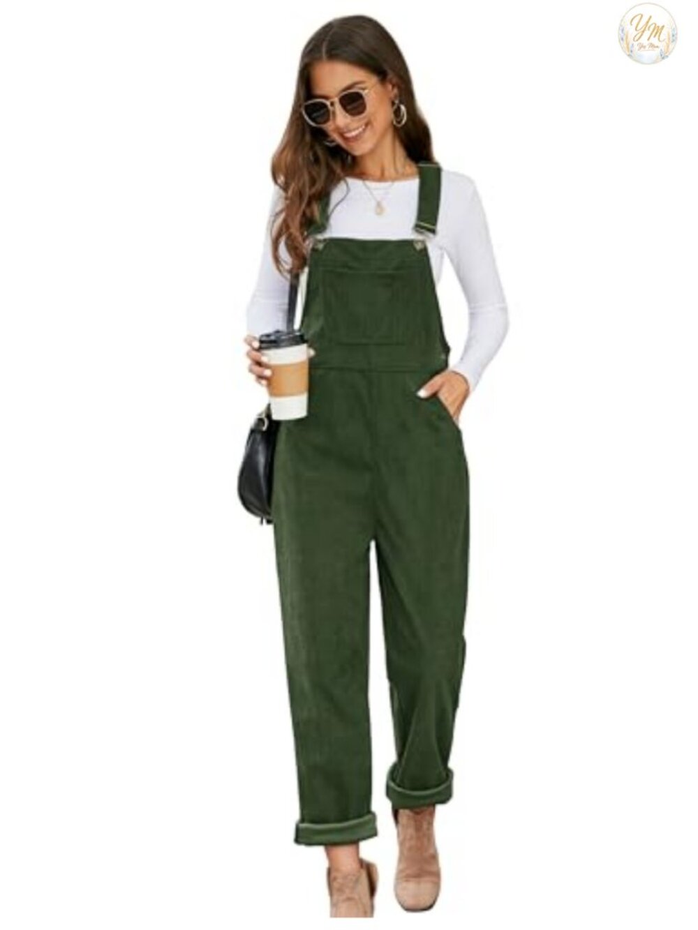 Corduroy Overalls for Women Loose Fit Adjustable Straps Long Bib Pants Wide Leg